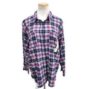 NWT Universal Thread Purple And Blue plaid flannel button up in size XS